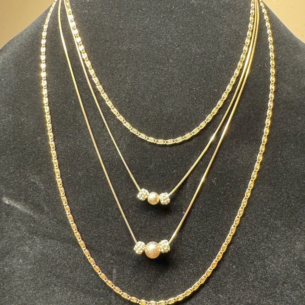 4 Strand Gold Tone Necklace - Picture 5 of 6